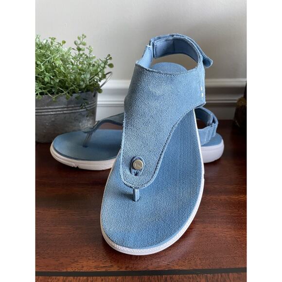 Ryka Margo Comfort T Strap Sandal Blue Suede Size 7 M - Picture 1 of 5